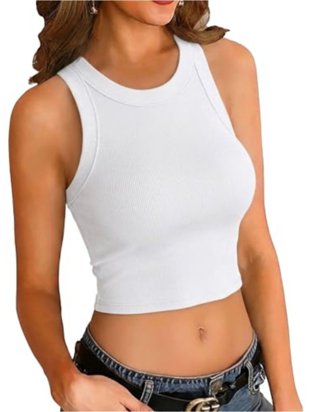 Ribbed Round Neck Sleeveless Slim Fitted Crop Tank Top